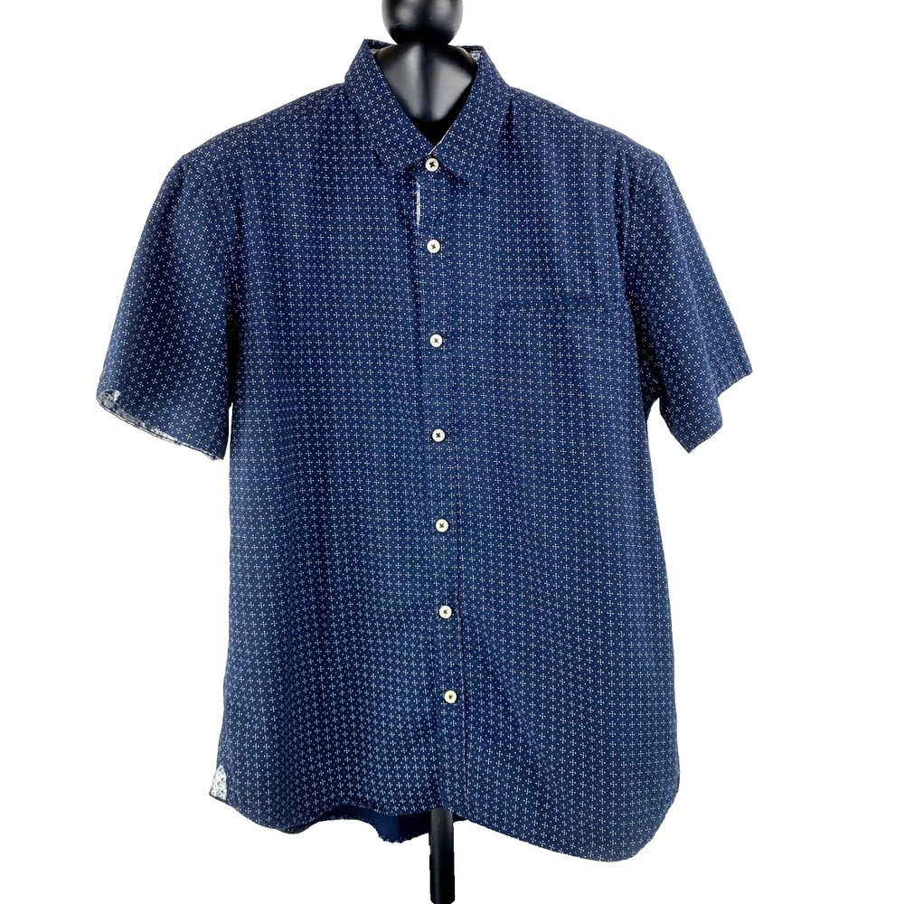 Level Ten Modern Fit Short Sleeve Shirt Men's L Cotton Poplin Contrasting Collar